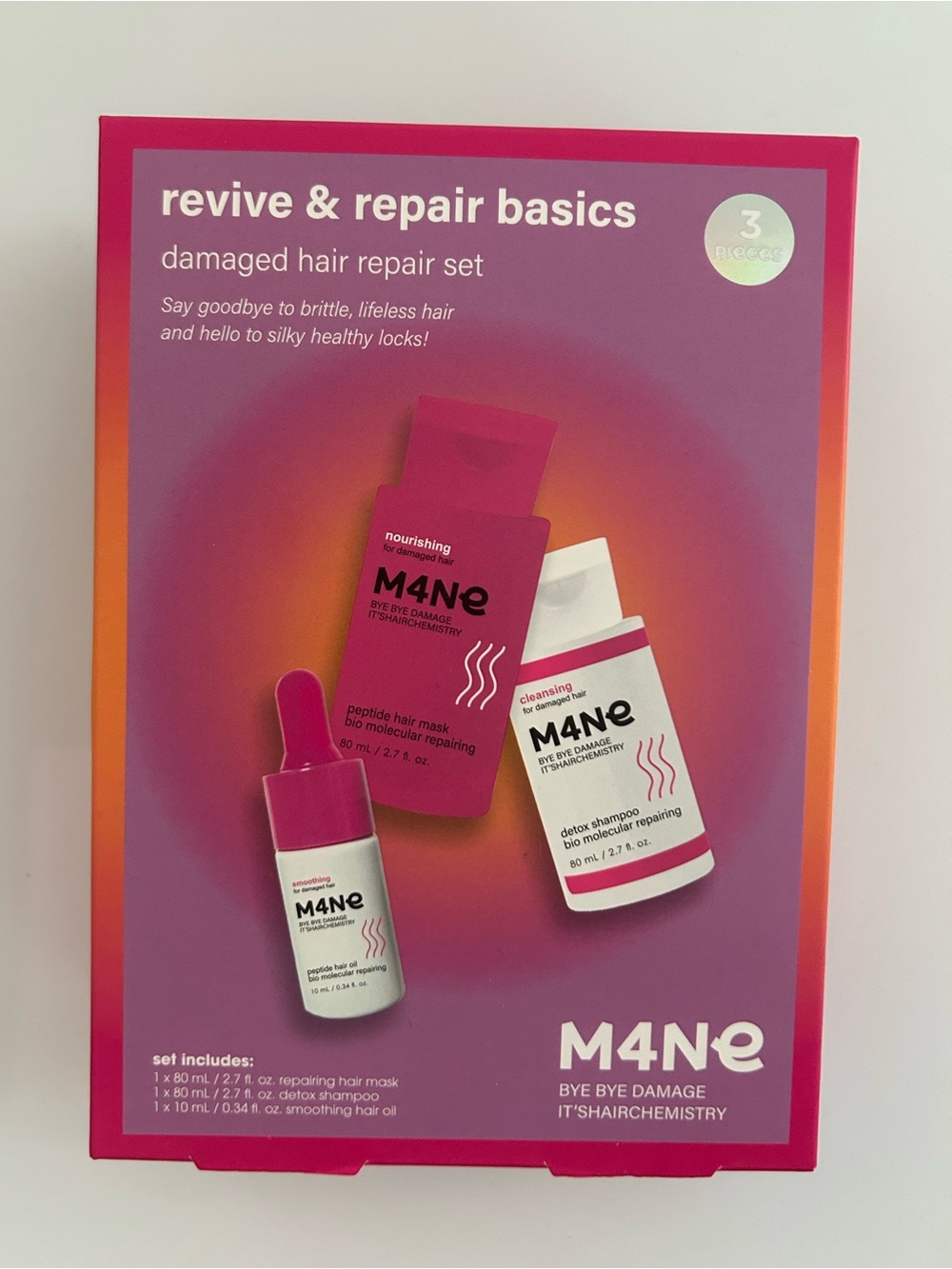 M4Ne Bye Bye Damage Hair Repair Set - 3pc Trio NIB